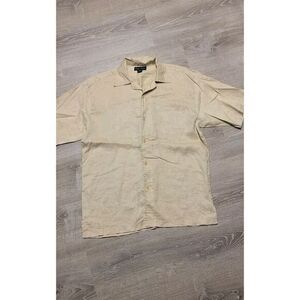 Godbody Collection Men's Tan 100% Linen Short Sleeve Button Up Size Large‎